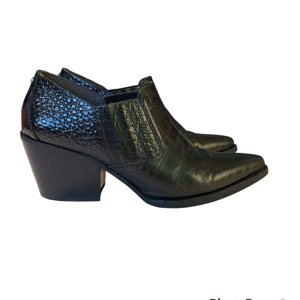 Sam Edelman croc embossed leather Walton ankle bootie black